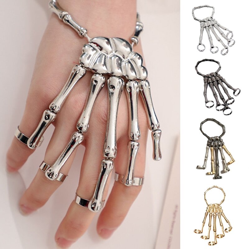 Pulsera de esqueleto de Metal exagerada, accesorios de Halloween, adornos de garra de fantasma, pulsera gótica de dedo, esqueleto, L41B