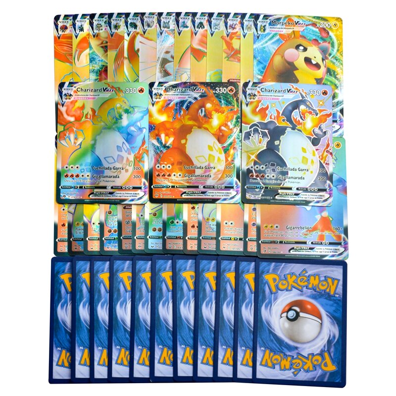 Cartas coleccionables de Pokemon para niños, Cartas coleccionables de 100V, 50 VMAX, regalo de cumpleaños, nuevas