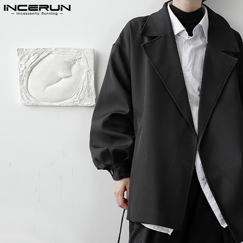 잘 생긴 남자의 잘 생긴 트렌치 긴 소매 탑스 2021 솔리드 정장 셔츠 남성 겉옷 패션 재킷 코트 S-5XL INCERUN