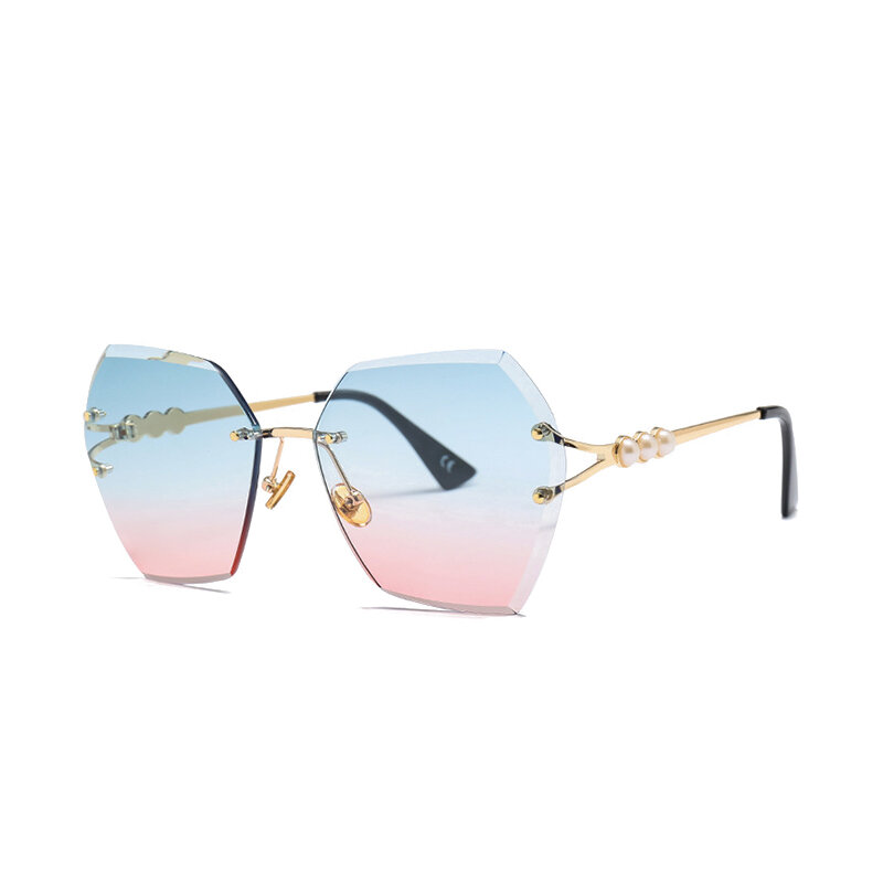 ロイヤルガール豪華なリムレスサングラス女性ブランド不規則なトリミング眼鏡真珠金属フレームサングラス女性UV400 ss171