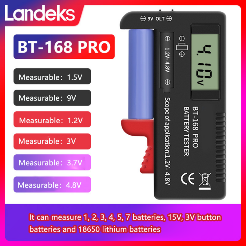 BT-168 Universal Button Multiple Size Battery Tester For AA/AAA/C/D/9V/1.5V LCD Display Digital Battery Tester Volt Checker