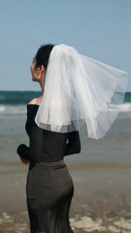 Acessórios de casamento curto simples véu de casamento branco duas camadas véu de noiva com pente barato véu de casamento