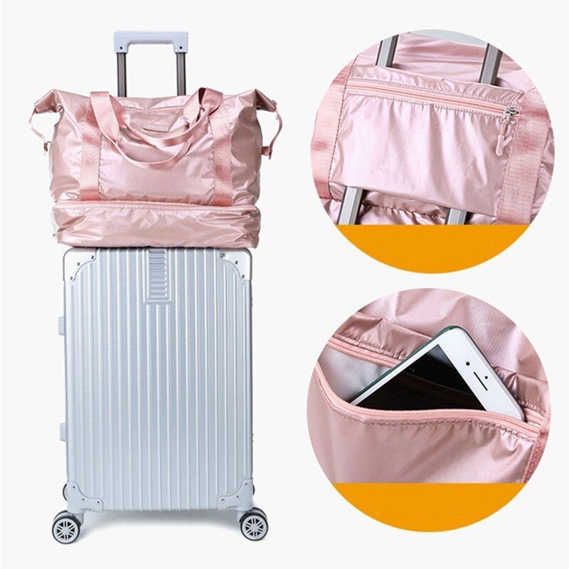 ヨガバッグ多機能ハンドバッグ旅行ダッフルバッグ女性のためのビッグ容量ショルダートートバッグジムナイロンバッグドライ、ウェット分離バッグ