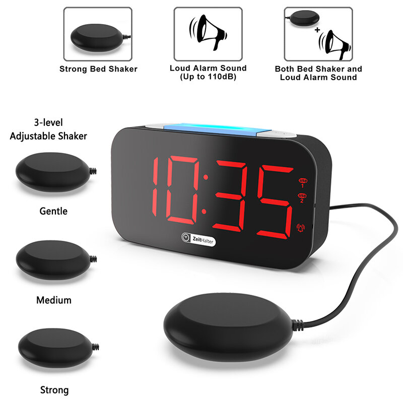 Reloj despertador LED, dispositivo electrónico Digital con ajuste de sensibilidad al brillo, vibración, luces nocturnas coloridas, alarma de escritorio