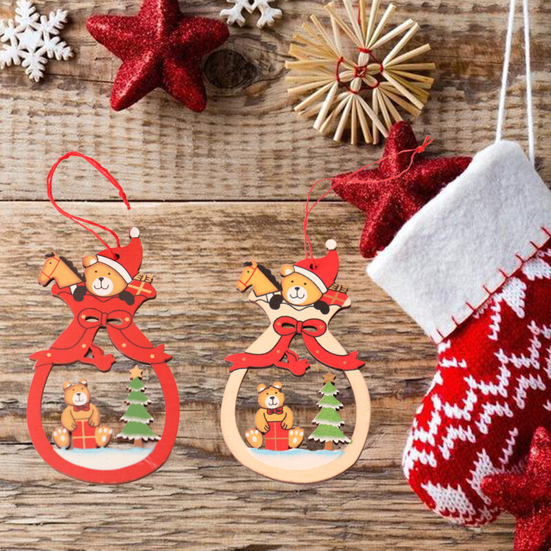 Colgantes de madera para árbol de Navidad, accesorios de regalo de alce, adornos de árbol de Navidad tallados, decoraciones de Navidad Diy, Año Nuevo 2022