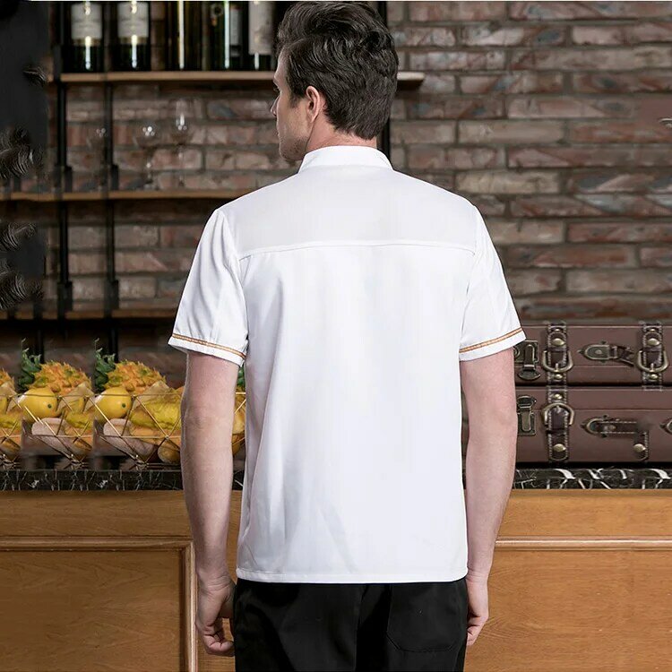Unisex Chef Uniform ร้านอาหารครัวเบเกอรี่ทำงานเสื้อผ้าแขนสั้น Breathable Cook แจ็คเก็ตคู่ Overalls