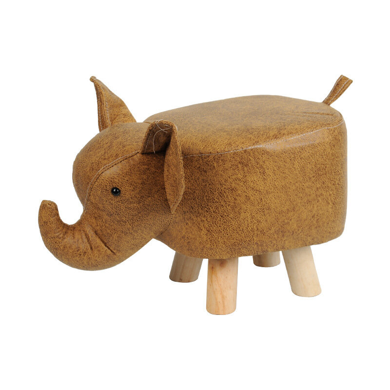 Banqueta de madeira sólida com desenho de animal, criativa para crianças, com desenho de elefante