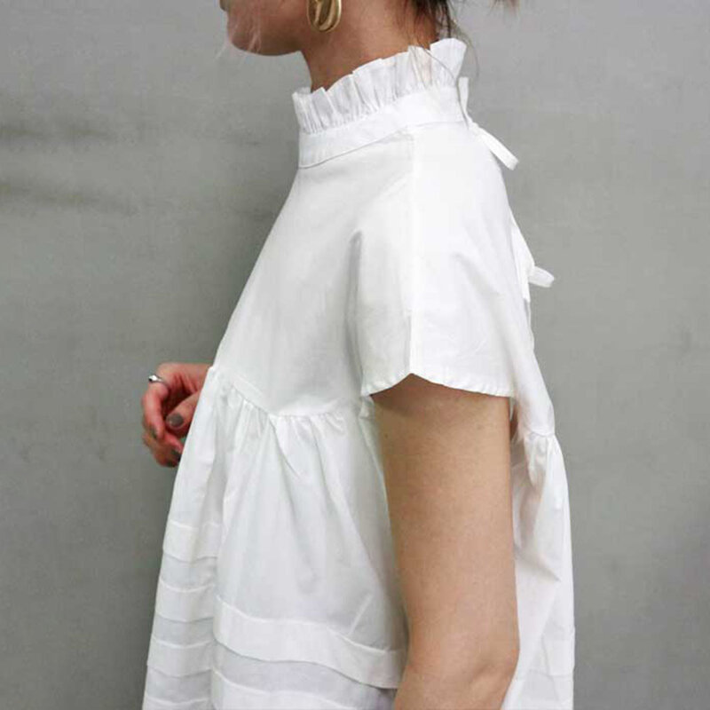 Женская белая рубашка без рукавов молодая винтажная черная белая блузка элегантные однотонные топы с воротником-стойкой повседневные длин...