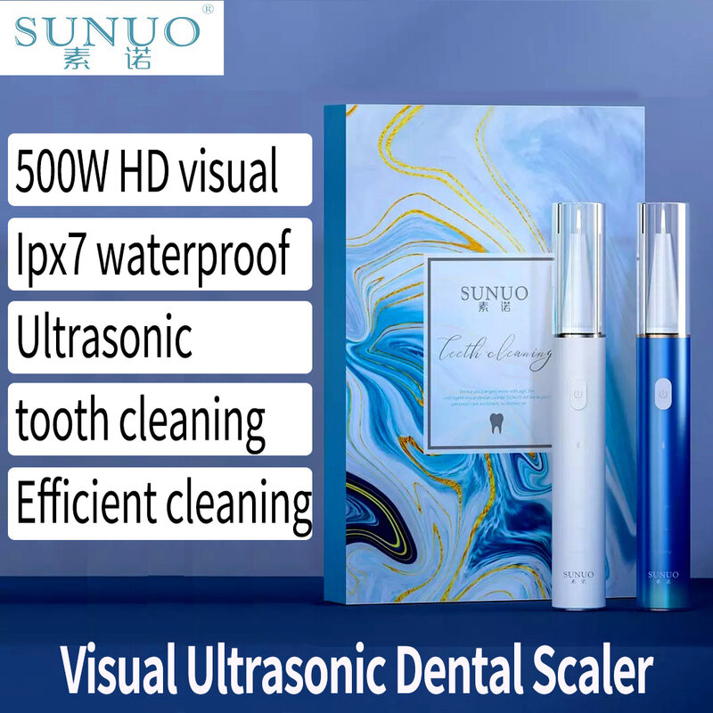 SUNUO-endoscopio Visual eléctrico ultrasónico, escalador de dientes, cálculo de sarro, aplicación inteligente, 500W, HD