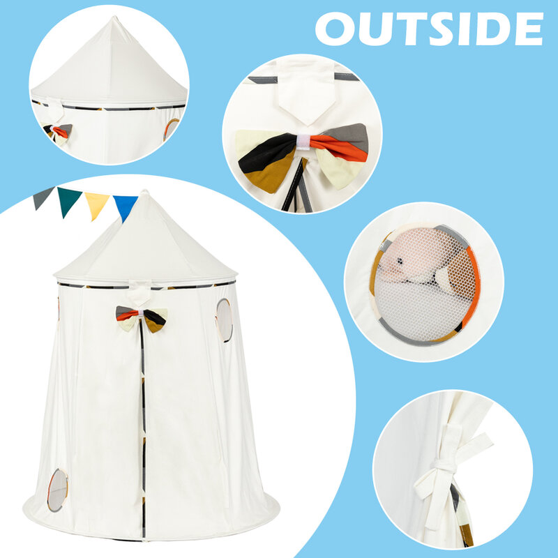 【US Warehouse】Cotton Yurt Tent With Small Colorful Flags White
