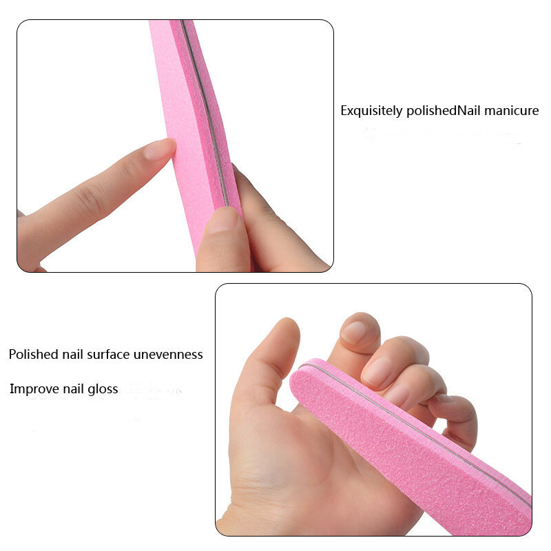 10pcs Nail Polish Buffing Sanding Buffer Strips Double-sided Nail File Blocks Pink Sponge Polishing Pedicure Manicure Tools