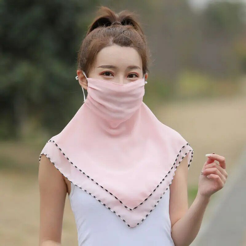 Máscara protetora de sol feminina, máscara de proteção respirável para o pescoço chiffon proteção uv para verão