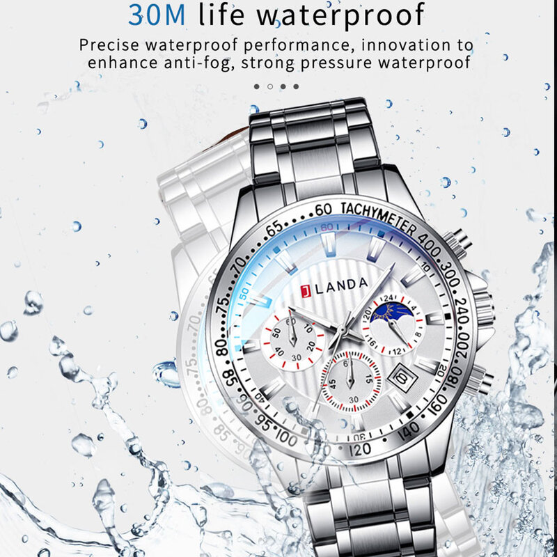 Men Watch Moon Phases Men Quartz Wristwatches JLANDA Top Brand Luxury Watch Water Resistance 3ATM Sport Wrist Watch for Men