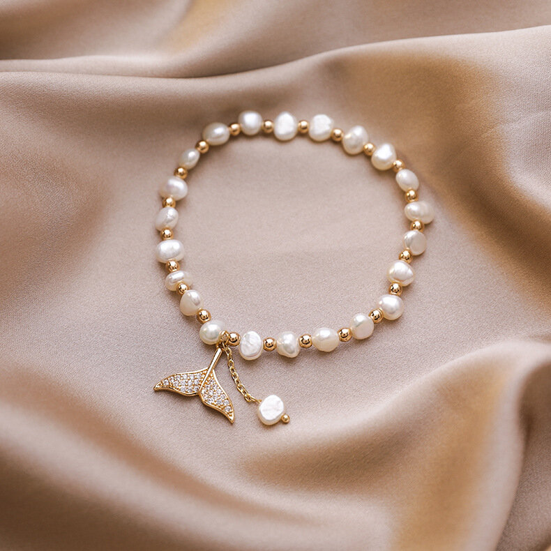 Mode einfache und süße runde perle armband weibliche ins nische süßwasser perle armband meerjungfrau schwanz hand schmuck armband frauen