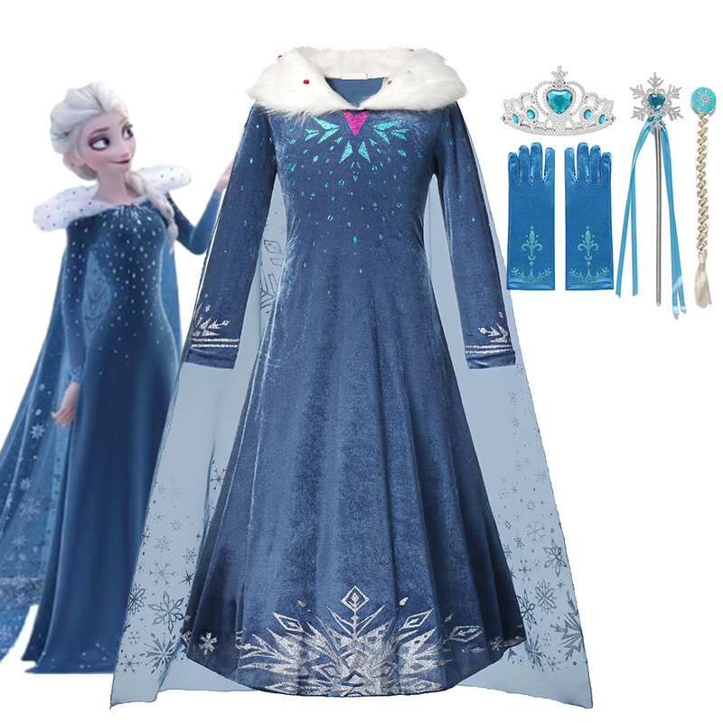 Pakaian Anak-anak Gaun Putri Elsa Cosplay Pesta Ulang Tahun Natal Kostum Putri Prom Anak-anak Berdandan Bayi Perempuan Musim Dingin