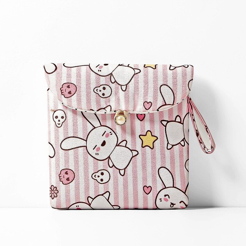 1pcs Sanitary Bag Cute Cartoon Cotton Fabric Napkin Storage Bag Large Capacity Women Sanitary Storage Bag Credit Card Organizer