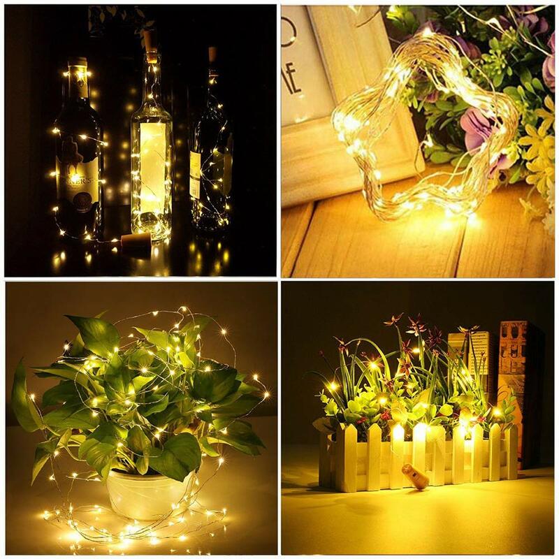 Tira de luces LED de colores para botella de vino, cadena de luces impermeable para vacaciones, fiesta de Navidad, boda, decoración al aire libre