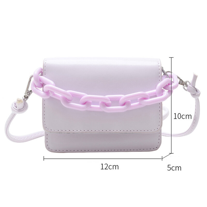 S.IKRR PU Leather Shoulder Bag For Children Kids Girls Fashion Crossbody Bag Purses and Handbag Acrylic Chain Hand Bag 2020