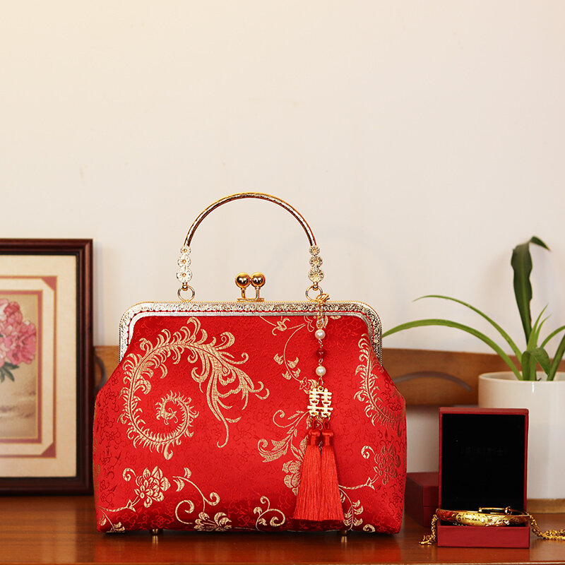 Женская сумка с китайской вышивкой, красная Свадебная сумка для невесты, сумка-мессенджер, сумка для подружки невесты, свадебная Золотая су...