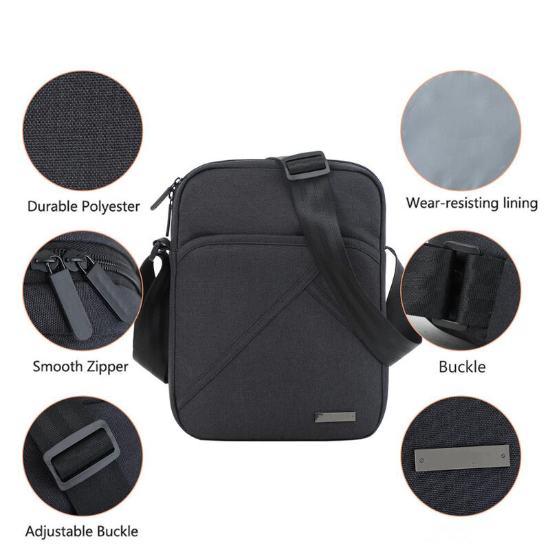 Men's bag light Men Shoulder Bag for 9.7'pad 8 pocket Waterproof Casual crossbody bag Black Canvas Messenger bag shoulder