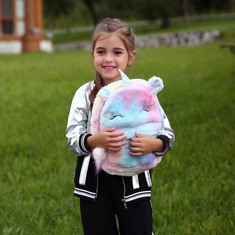 Neue Mode Plüsch Rucksack Nette Tier Bookbag Leichte Reise Daypack mit Pom Pom Zipper für Kinder
