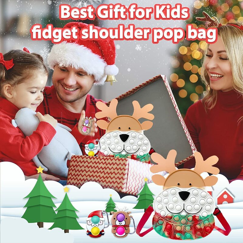 Bolsa pop, saco de ombro pop brinquedos para crianças, silicone natal deer fidget bolsa ajudar crianças adultos com autista & adhd