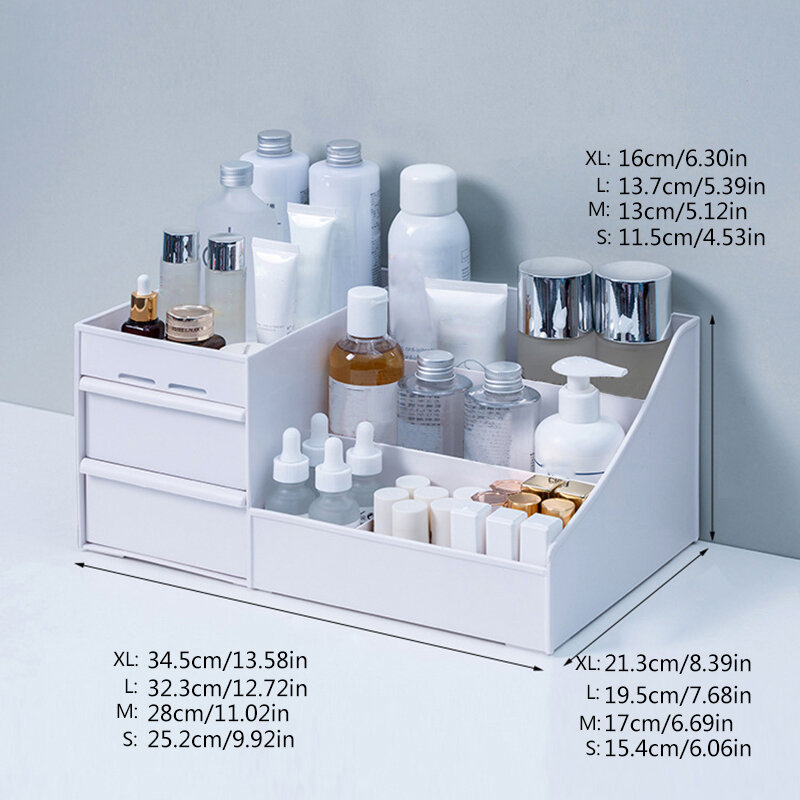 Caixa de armazenamento de cosméticos com grande capacidade, organizador em gavetas de maquiagem, recipiente para joias, esmalte de unha, diversos