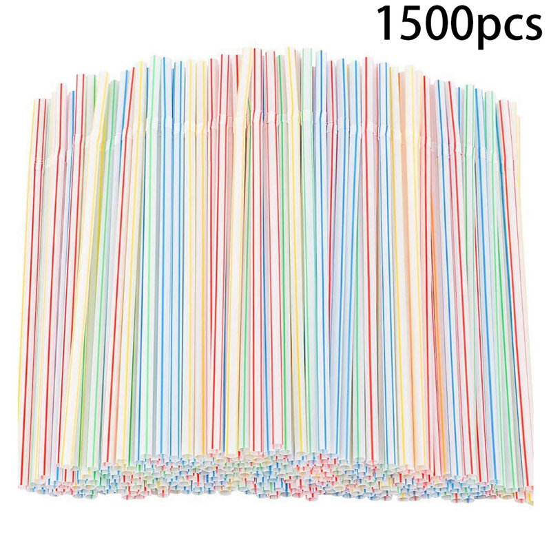 Canudos de plástico flexíveis listrados, canudos descartáveis multicoloridos de 8 polegadas com 1500 peças