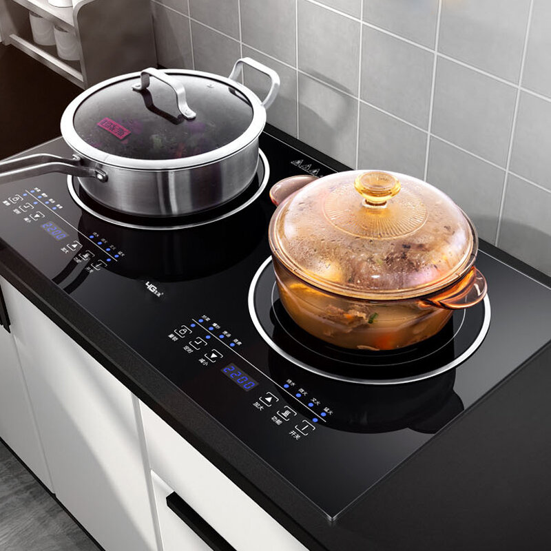 ครัวเรือนหม้อหุงข้าวไฟฟ้า + Radiant Cooker Double-Burner 2 In 1โต๊ะ/Embedded Dual ใช้น้ำการออกแบบ Cooktop