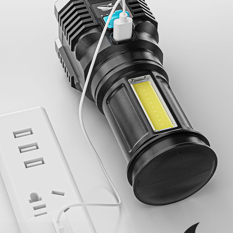 USB قابلة للشحن مصباح يدوي قوي 4 Led حبيبات مصباح مستديرة متفاوتة الأحجام مصباح يدوي مع الجانب ضوء متعددة الوظائف مشرق الشعلة فانوس التخييم