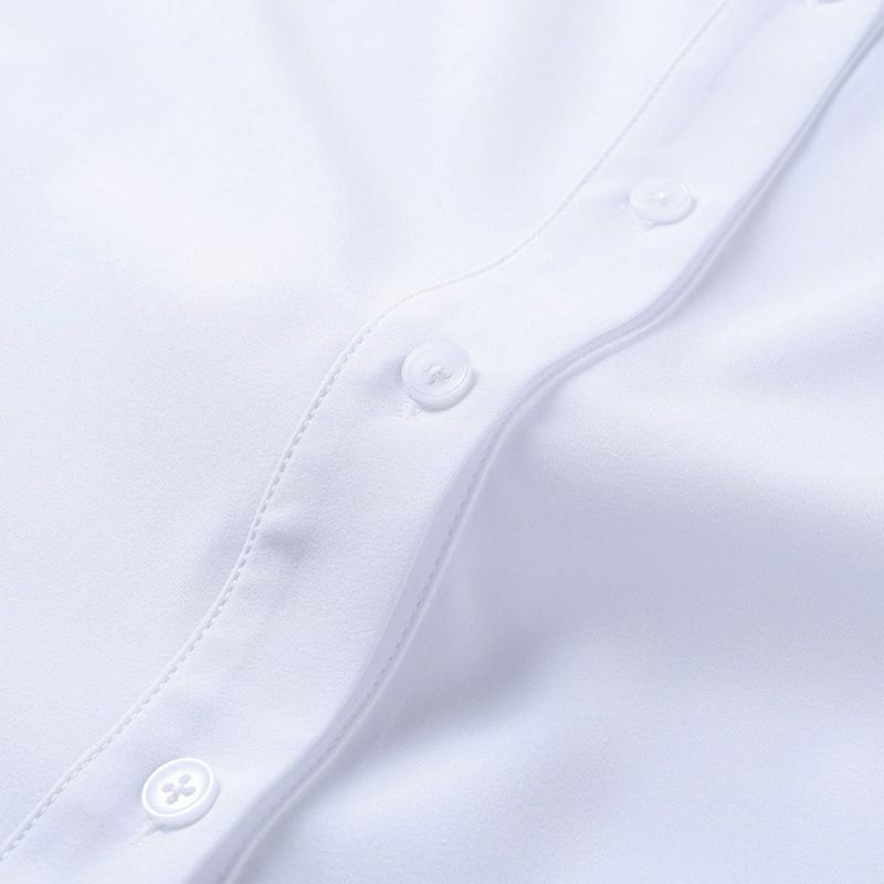 Frauen Langarm Revers Tasten Übergroße Weiße Bluse Freund Lose Shirts X3UE