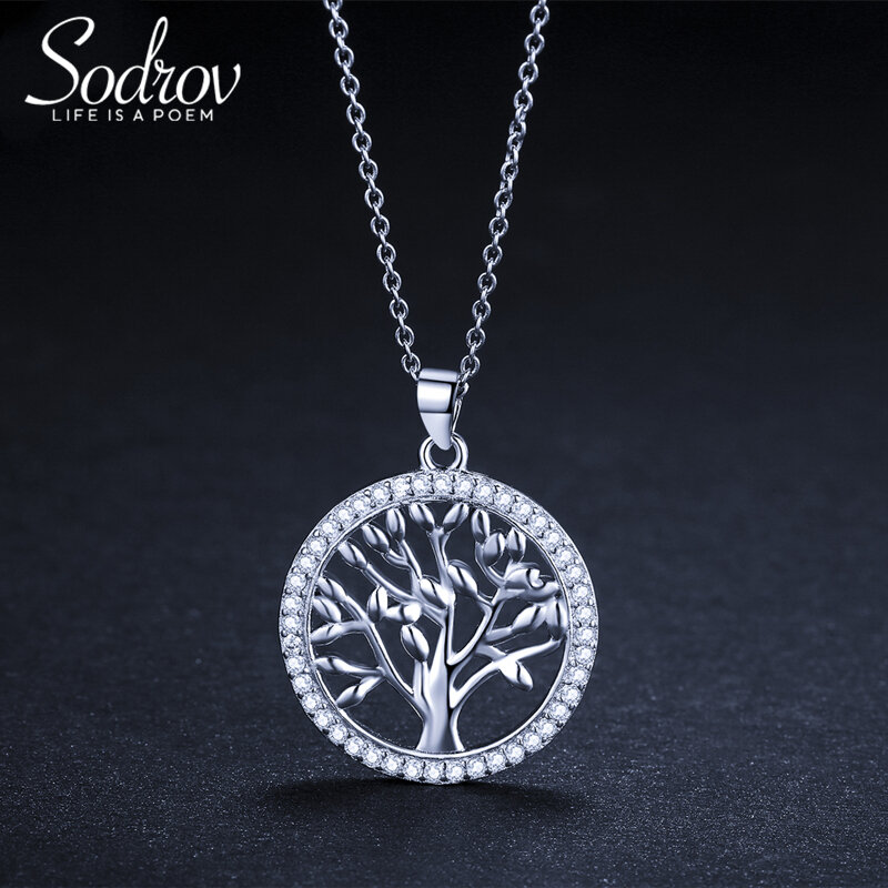 Sodrov-قلادة من الفضة الإسترليني مع شجرة الحياة للنساء ، قلادة ، 925 فضة استرلينية ، شجرة الحياة ، 20 مللي متر ، 925