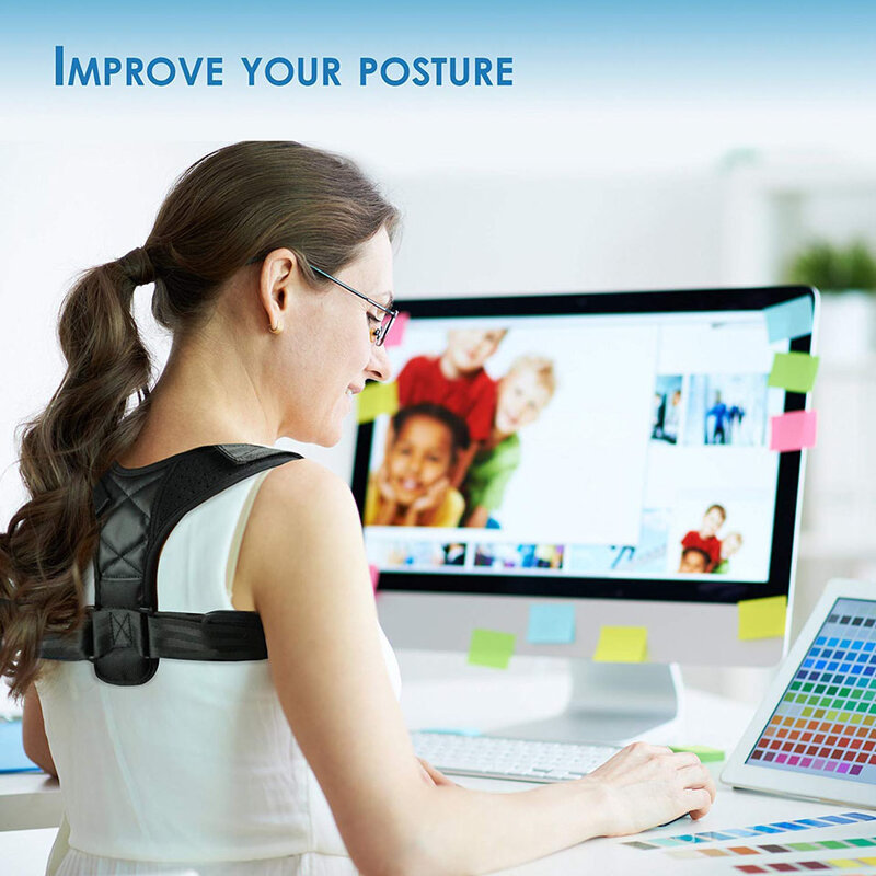 Corretor postural médico ajustável de clavícula, para homens e mulheres, corselete tipo cinta, ideal para corrigir a postura, com suporte lombar e apoio de ombros preto superior
