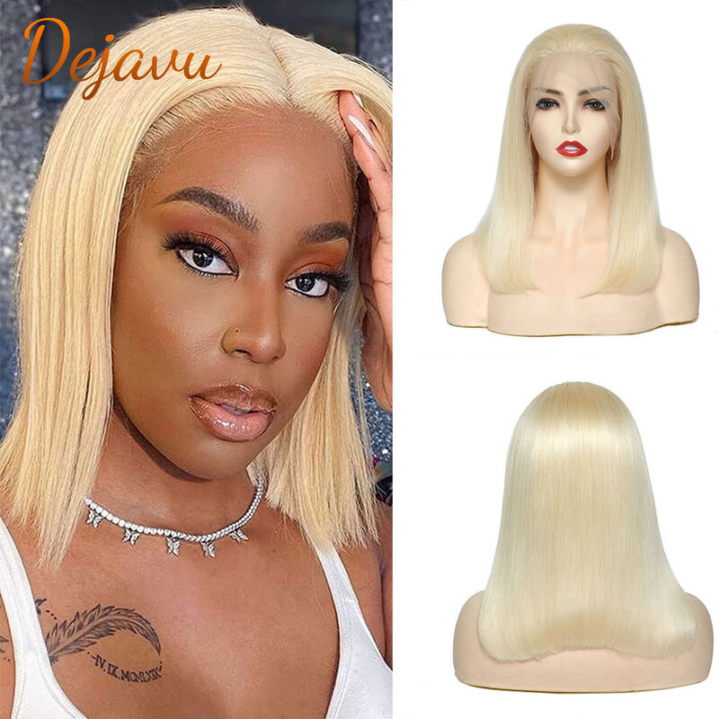 Perruque Bob Lace Frontal Wig 613 brésilienne Remy, cheveux naturels, lisses, 13x4, pre-plucked, avec Closure 180