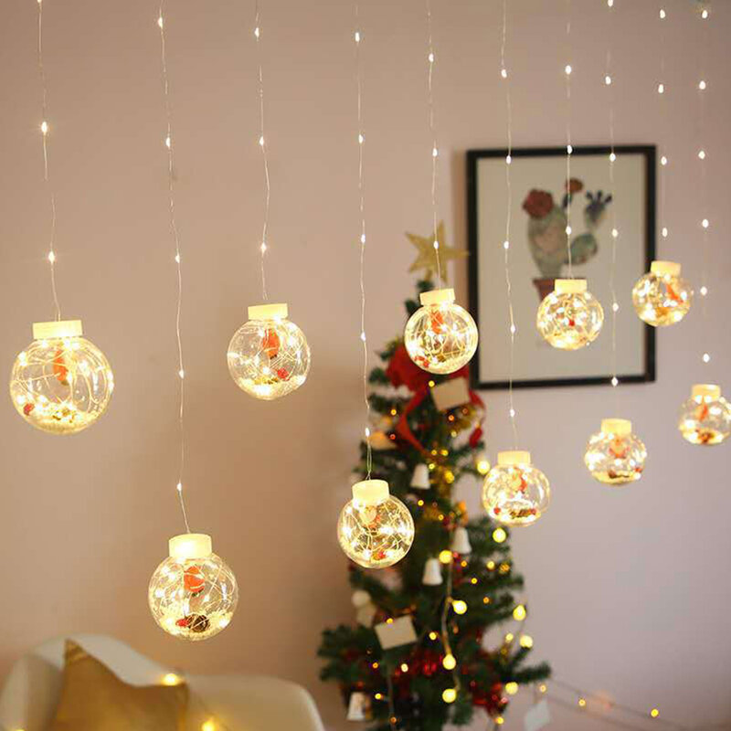 Christmas Wishing Ball Curtain Light String Christmas Ornaments Home Xmas Tree Decor Adjustable Christmas Window Decorations
