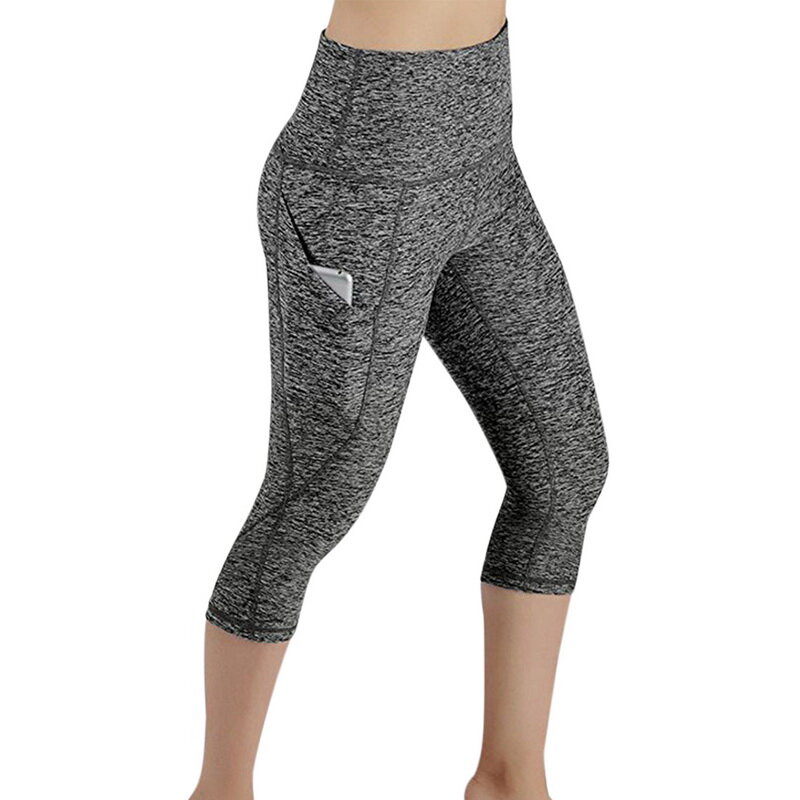 3/4 spodnie jogi kobiety spodnie długości łydki spodnie Capri legginsy sportowe kobiety Fitness joga siłownia wysokiej talii legginsy czarny Drop Shipping
