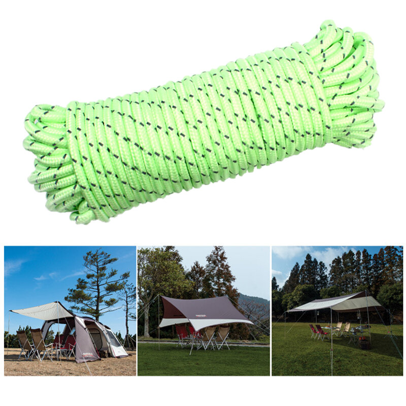 Corde de cordon réfléchissante de 20M, pour tente de Camping en plein air, corde de traction fixe, coupe-vent, paracorde, accessoires de tente de randonnée