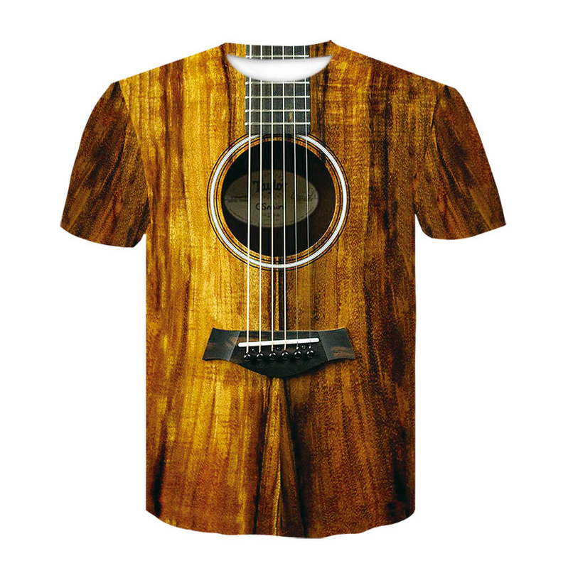T-shirt manches courtes pour hommes, imprimé guitare musicale 3D, à la mode, Rock Roll, Harajuku