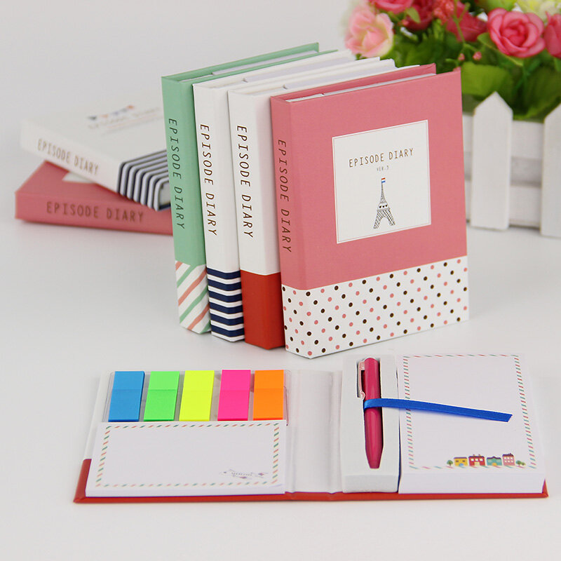 1 pc criativo capa dura bloco de notas pegajosas kawaii papelaria diário caderno e caneta material escolar escritório