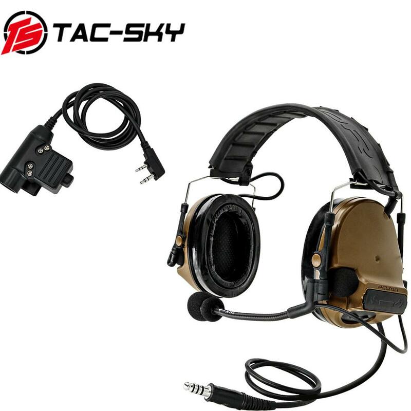 TAC-SKY militar walkie-talkie adaptador kenwood u94 ptt + comtac iii silicone earmuffs redução de ruído captador fone de ouvido tático cb