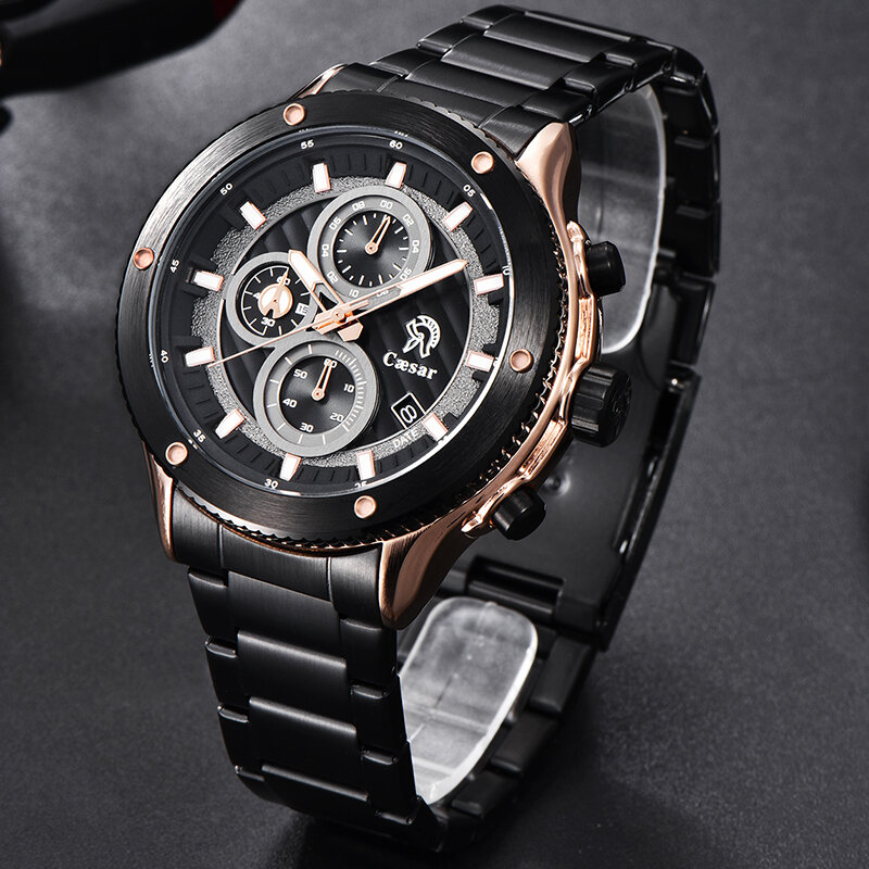 ブランドの高級ceasarゴールド男性腕時計ミリタリークォーツスポーツリストウォッチ腕時計メンズクロノグラフ防水メンズ腕時計スポーツ腕時計