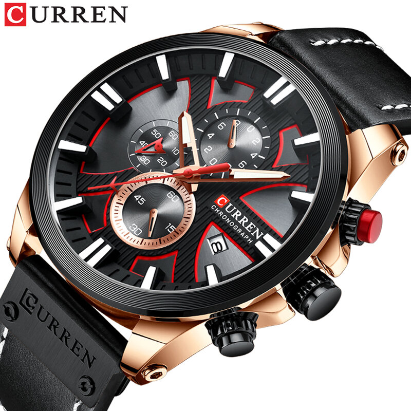 カレンハイエンドカジュアルなスタイル、メンズ腕時計、ビジネス雰囲気シンプルなデザインスタイルの腕時計、男性のクォーツ防水時計