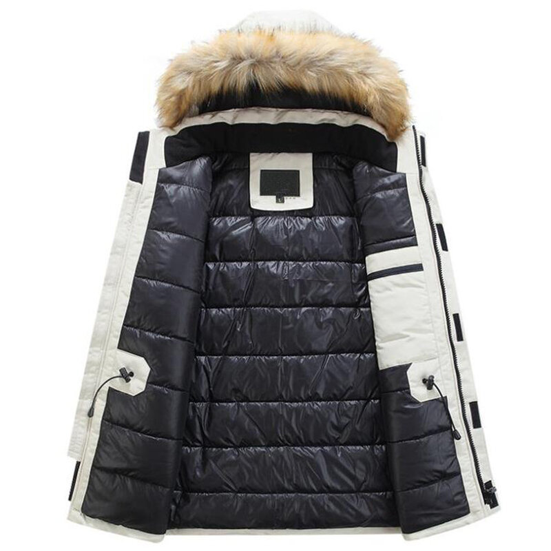 Inverno engrossar jaqueta de algodão roupas longas com capuz gola removível tendência casacos casacos moda masculina para baixo parkas plus size 5xl 6xl