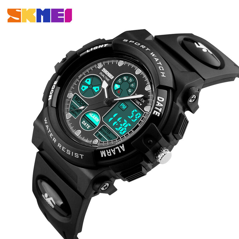 SKMEI-Reloj de buceo deportivo para niños, relojes de pulsera con dos pantallas LED, Digital, reloj para niños, niñas y estudiantes