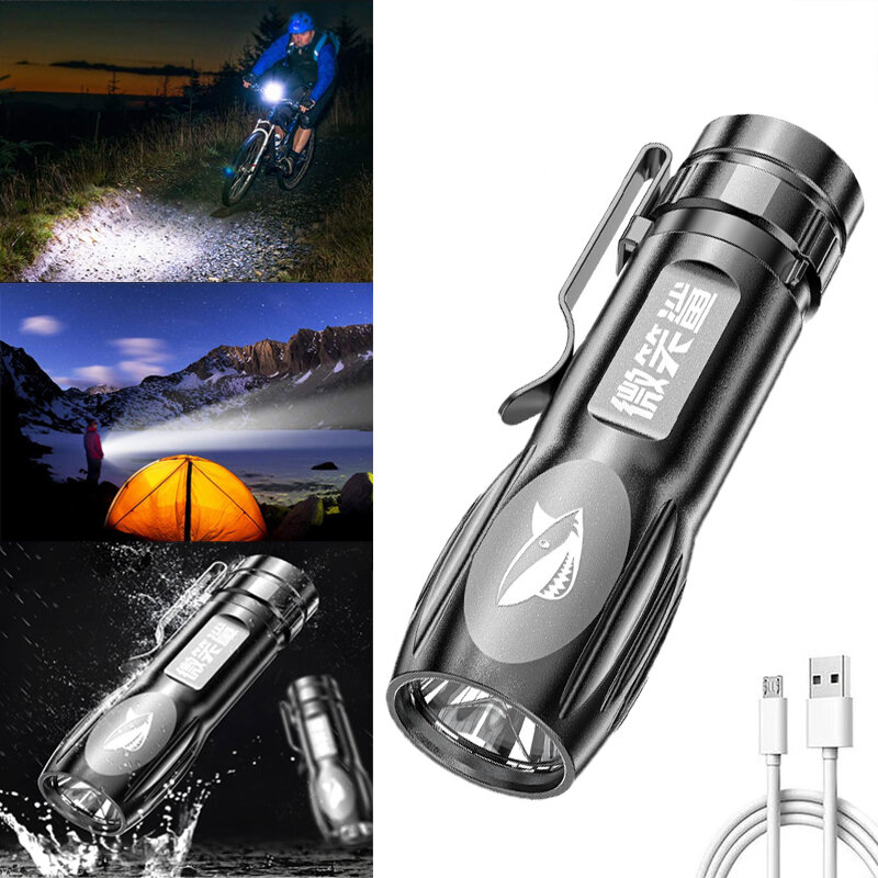 Portable LED Flashlight Strong Light USB Rechargeable Zoom Household & Outdoor Camping Portable Lamp Lighting Flashlight