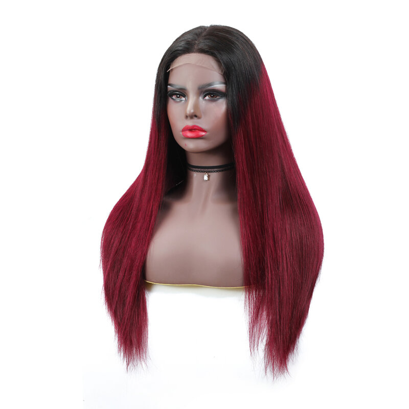 TTHAIR – perruque brésilienne naturelle Remy, cheveux lisses, couleur bordeaux ombré, 4x4, avec bonnet en dentelle transparente
