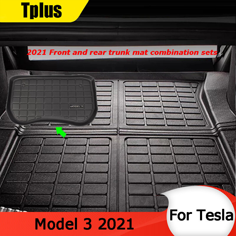 Tplus Trunk Mat ผสมสำหรับ Tesla รุ่น3 2021ด้านหน้ารถ Trunk Mat ถาดยางกันน้ำอุปกรณ์เสริมชุดสาม
