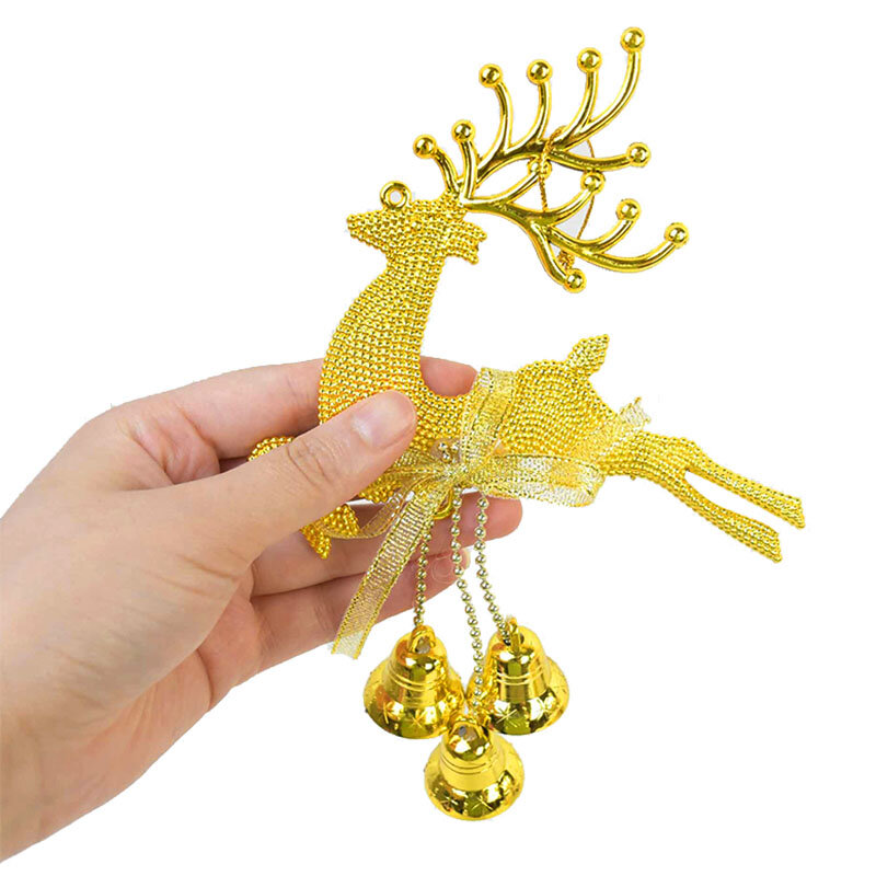 1Pcs Goud Zilver Rendier Pvc Elanden Kerstboom Hanger Ornament Leuke Herten Met Bell Diy Kerst Decor Kids Gift noel