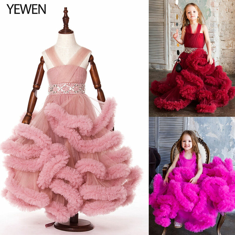 Cloud little flower girls dresses for weddings Baby Party frocks sexy children images Dress kids prom dresses evening gowns 8007