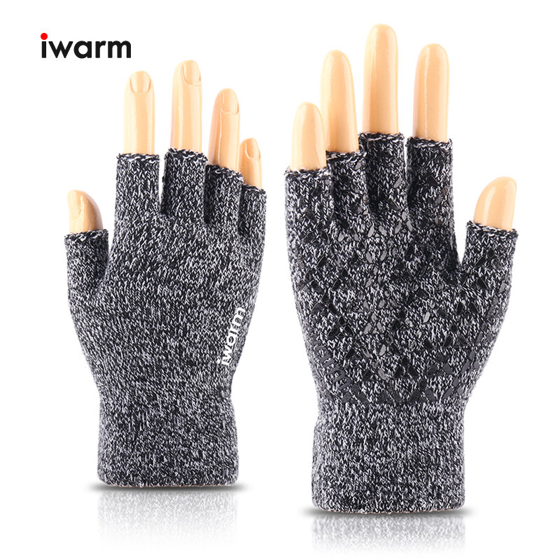 Iwarm-guantes sin dedos para hombre y mujer, manoplas para trabajo, deporte, exteriores, parejas, Otoño e Invierno